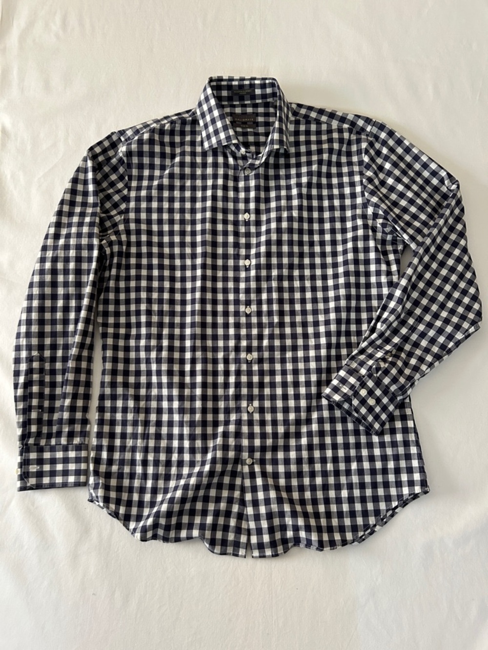 C2 by Calibrate Navy and White Gingham Dress Shirt